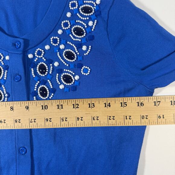 Kate Spade Arcadia Embellished Cardigan Women’s S Royal Blue Beaded Knit - Picture 7 of 9